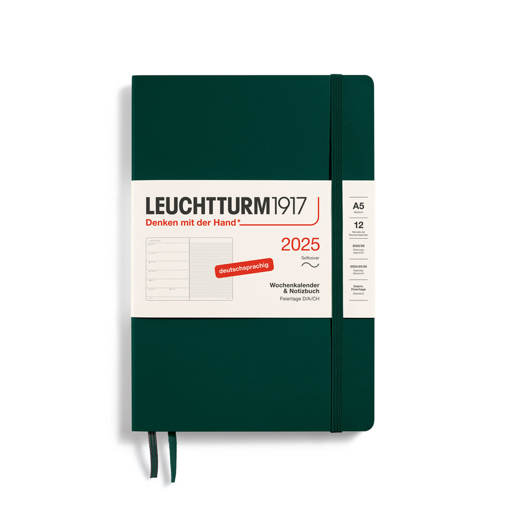 Wochenkalender & Notizbuch Medium (A5) 2025, Softcover, Forest Green, Deutsch