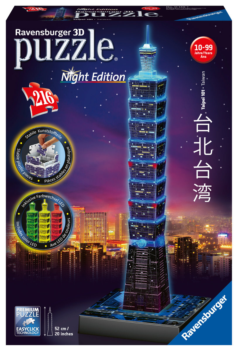 Ravensburger 3D Puzzle Taipei 101 bei Nacht 11149 - leuchtet im Dunkeln