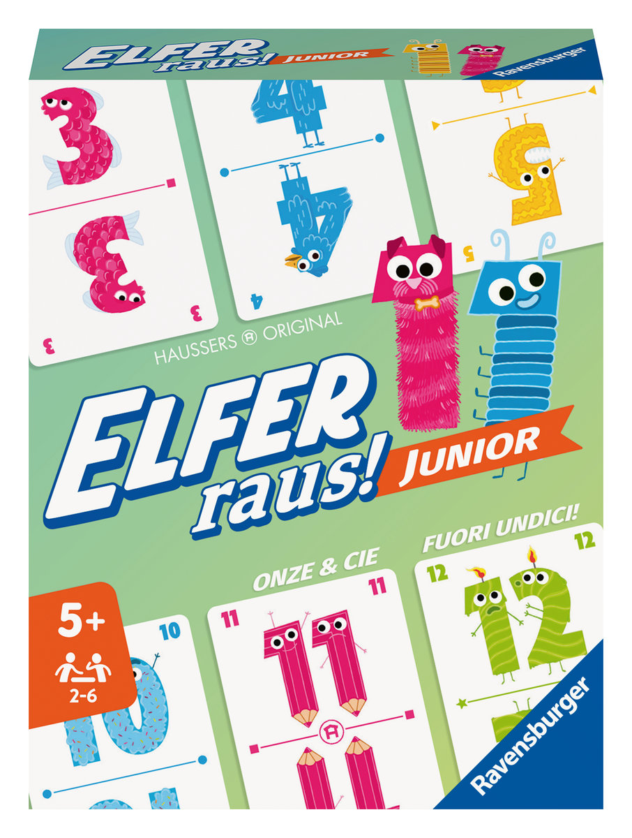 Ravensburger - 20947 Elfer Raus! Junior - Kartenspiel 2 - 6 Spieler, Spiel ab 5 Jahren für Kinder und Erwachsene, Zahlen