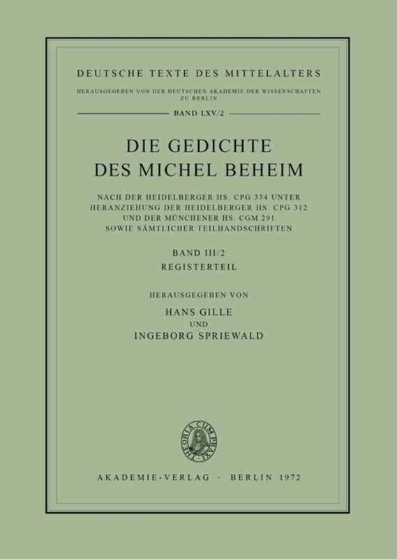 Michael Beheim: Die Gedichte des Michel Beheim / Registerteil