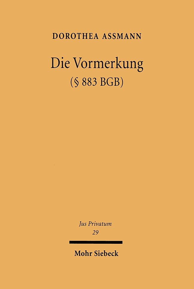 Die Vormerkung (§ 883 BGB)