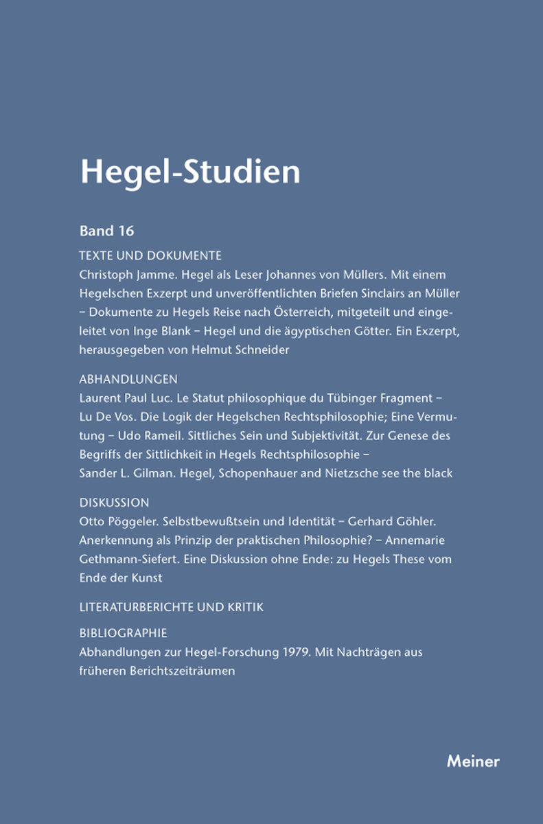 Hegel-Studien Band 16 - Nicolin, Friedhelm; Pöggeler, Otto 