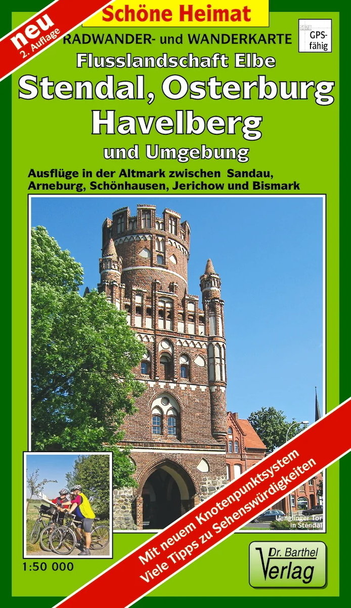 Radwander- und Wanderkarte Flusslandschaft Elbe, Stendal, Osterburg, Havelberg und Umgebung